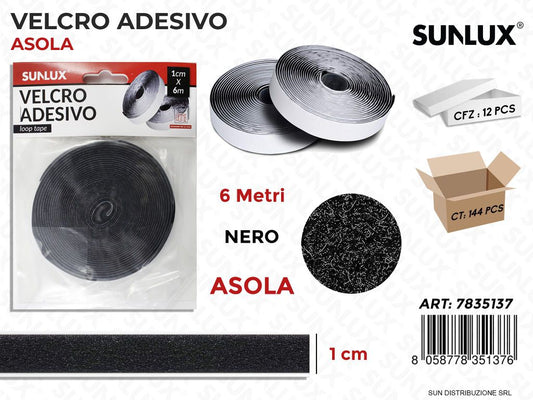 Velcro Adesivo Asola Nero 1CM*6MT