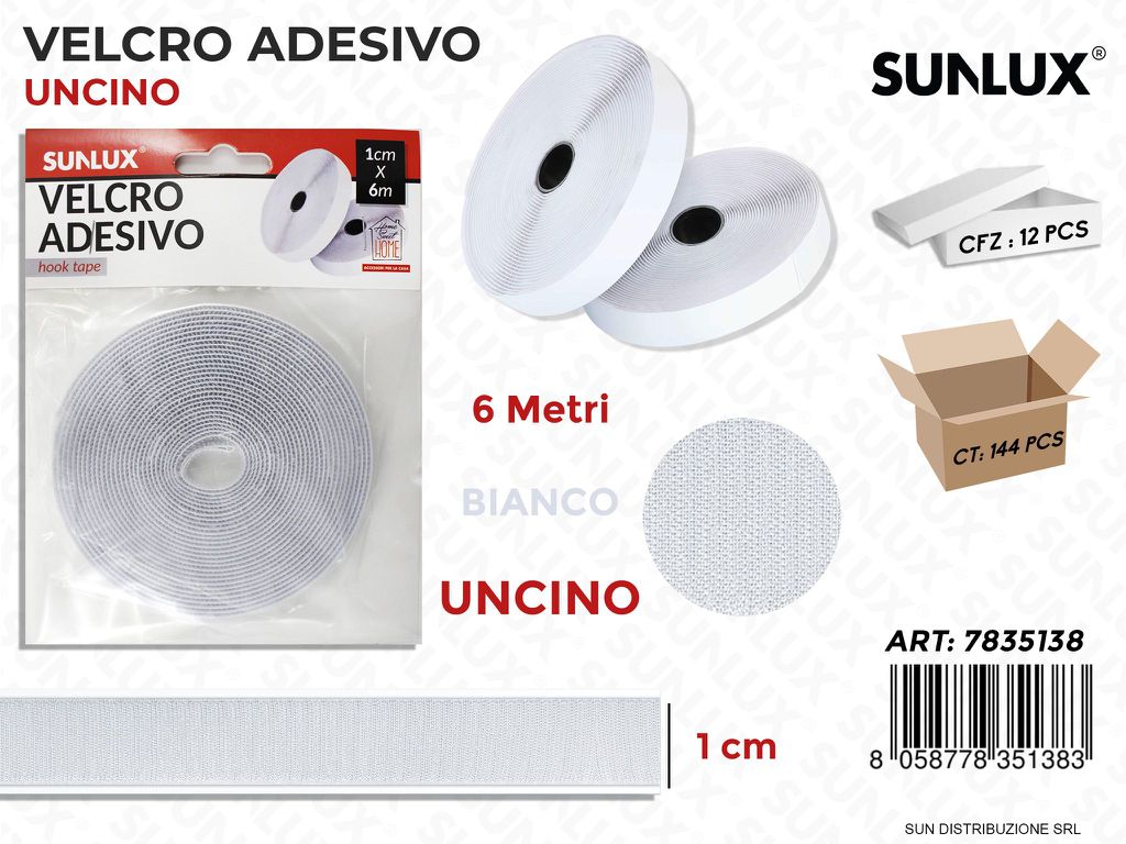 Velcro Adesivo Uncino Bianco 1CM*6MT