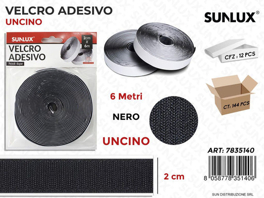 Velcro Adesivo Uncino Nero 2CM*6MT
