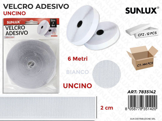 Velcro Adesivo Uncino Bianco 2CM*6MT