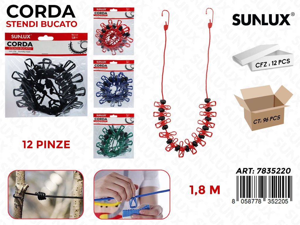 Sunlux Corda Stendi Bucato c/Pinze 1.8MT