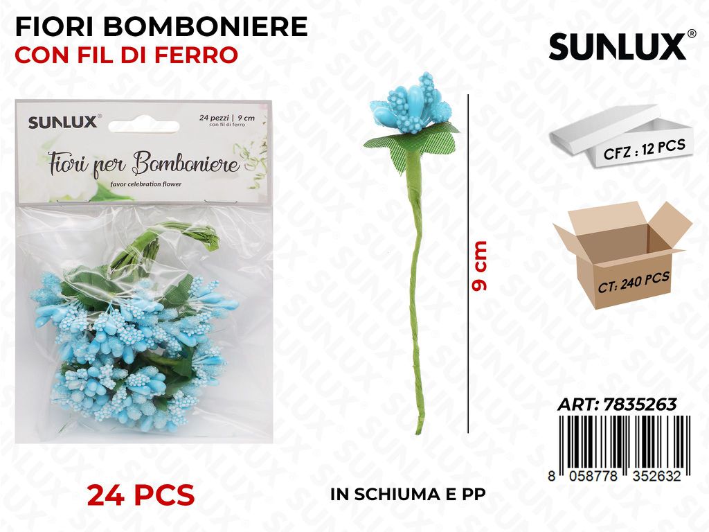 Fiore Bomb. Azz. c/Fil di Ferro 24PCS 9CM