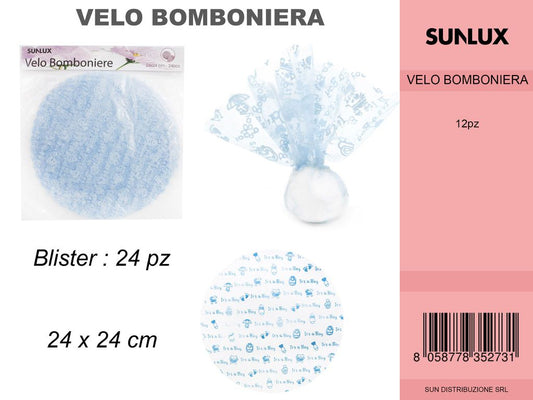 Velo Bomboniere Nascita Celeste 24 PC-24*24CM /Pz da 12CFZ