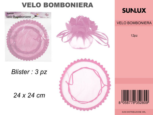 Velo Bomboniere Rosa c/ Cuori 3PC-24*24CM /Pz da 12CFZ