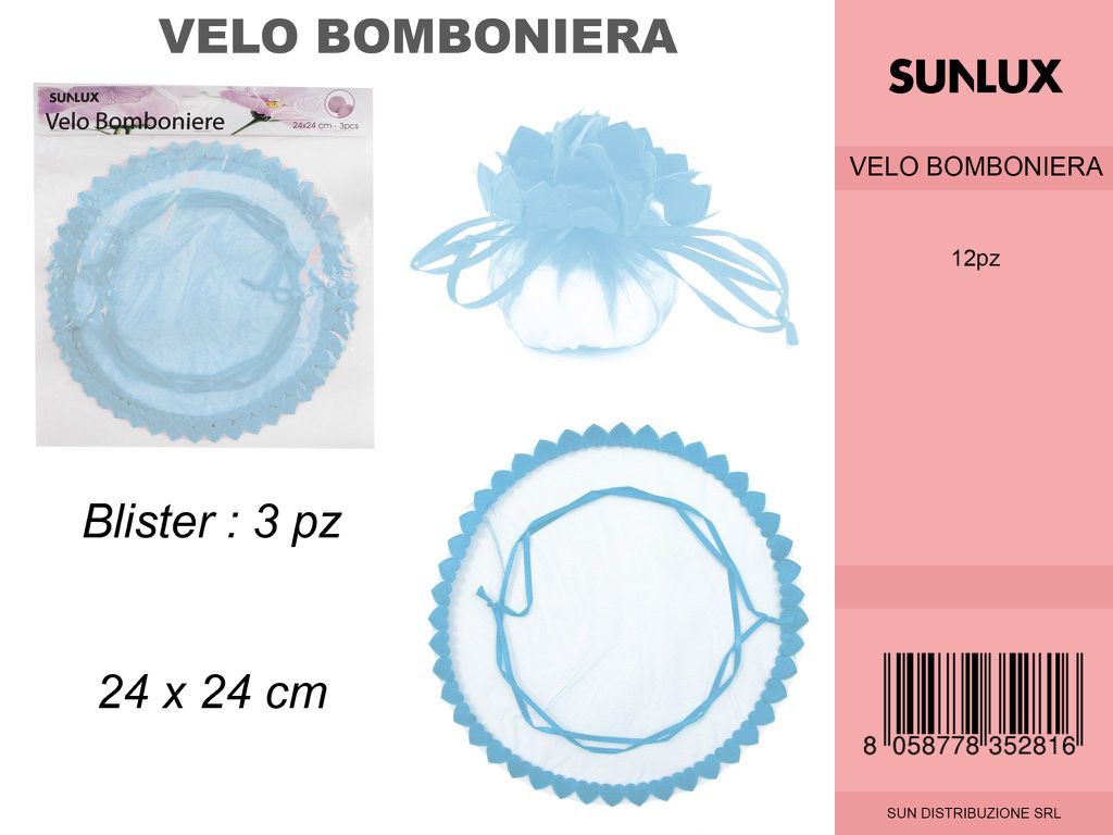 Velo Bomboniere Celeste c/ Cuori 3PC-24*24CM /Pz da 12CFZ