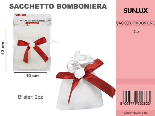 Sacchetto Bomb. Bianco Fiocco Rosso 2PC-10*13CM