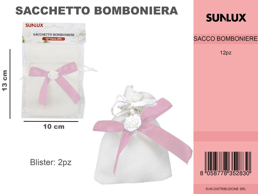 Sacchetto Bomb. Bianco Fiocco Rosa 2PC-10*13CM