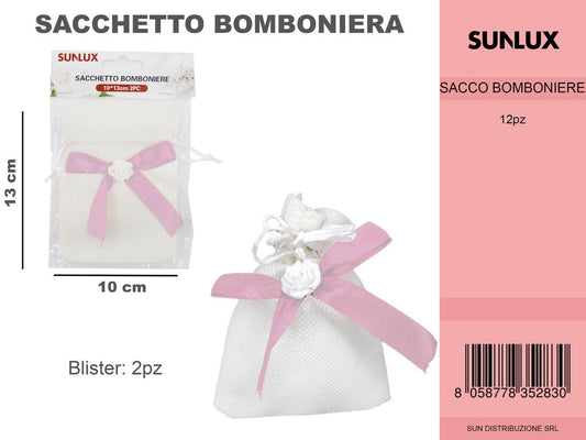 Sacchetto Bomb. Bianco Fiocco Rosa 2PC-10*13CM