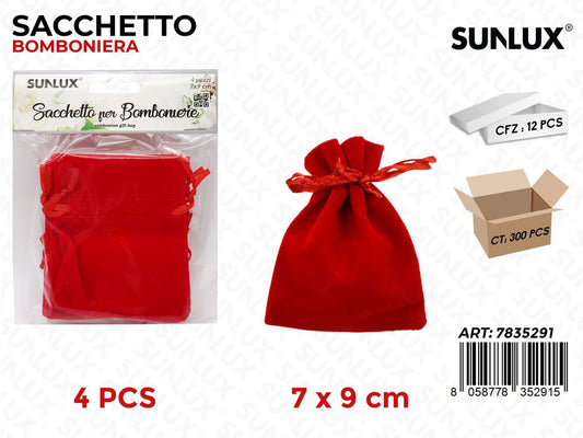 Sacchetto Bomboniere Rosso 4PCS 7*9CM