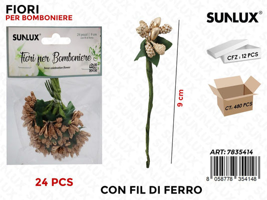 Fiori Bomb. c/ Fil di Ferro Oro 24PCS 9CM