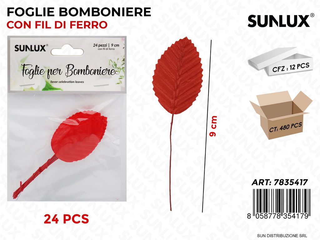 Foglie per Bomb. c/ Fil di Ferro Rosso 24PCS 9CM