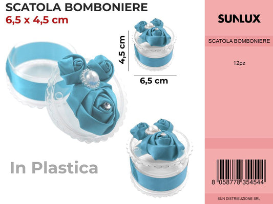 Scatola Bomboniere Celeste Rotonda 6.5*4.5CM