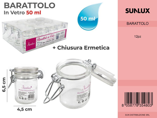 Barattoli in Vetro c/ Chius .ermetica 50ML 4.5*6.5CM
