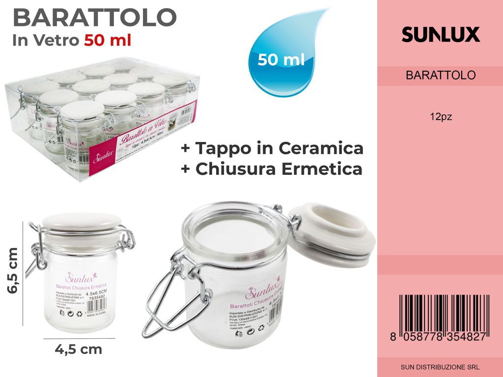 Barattoli in Vetro c/ Chius .ermetica 50ML 4.5*6.5CM