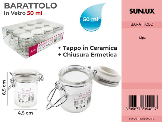 Barattoli in Vetro c/ Chius .ermetica 50ML 4.5*6.5CM