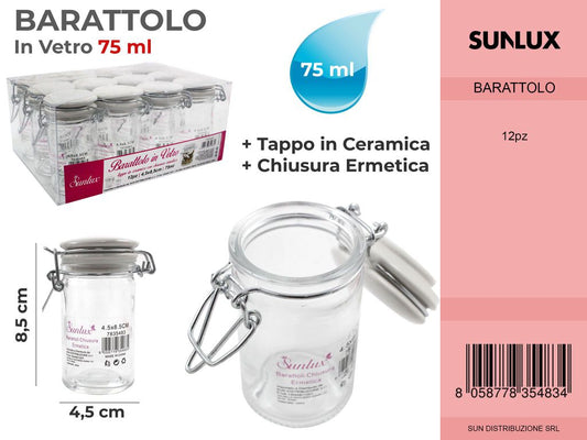 Barattoli in Vetro c/ Chius .ermetica 75ML 4.5*8.5CM
