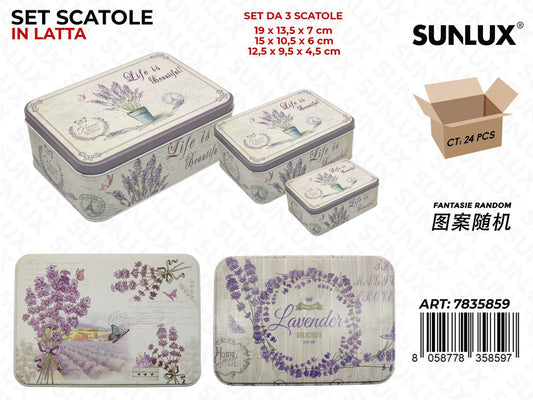 Sunlux SET3 Scatole in Latta Lavander Mis. Ass.