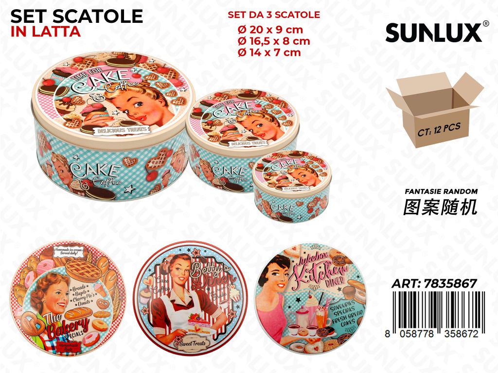 Sunlux SET3 Scatole in Latta Bakery Mis. Ass.
