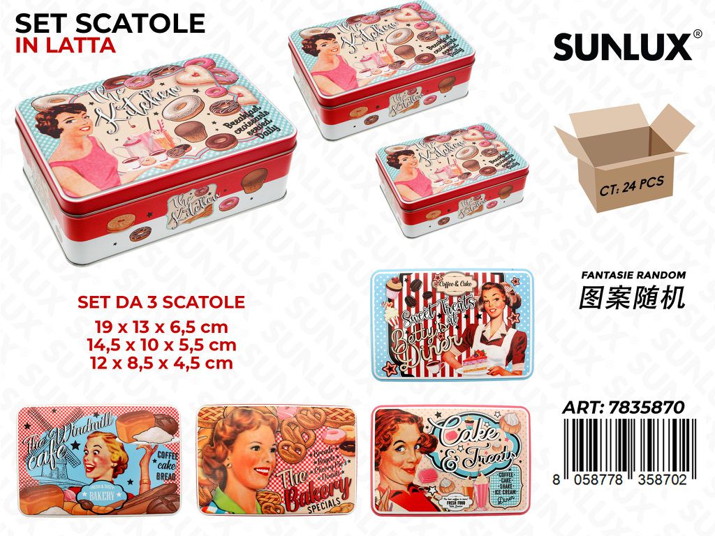 Sunlux SET3 Scatole in Latta Lavander Mis. Ass.