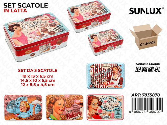 Sunlux SET3 Scatole in Latta Lavander Mis. Ass.
