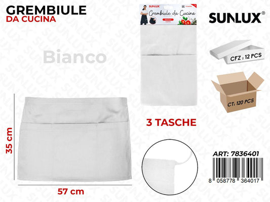 Grembiule da Cucina Bianco 3 Tasche 57*35CM