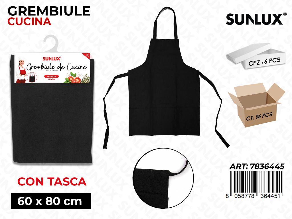 Grembiule da Cucina Nero c/ Tasca 60*80CM