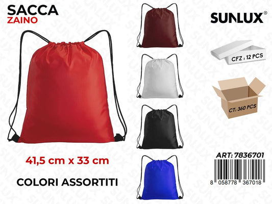 ZAINO A SACCO COLORI ASS. 41.5*33CM  /PZ DA 12**