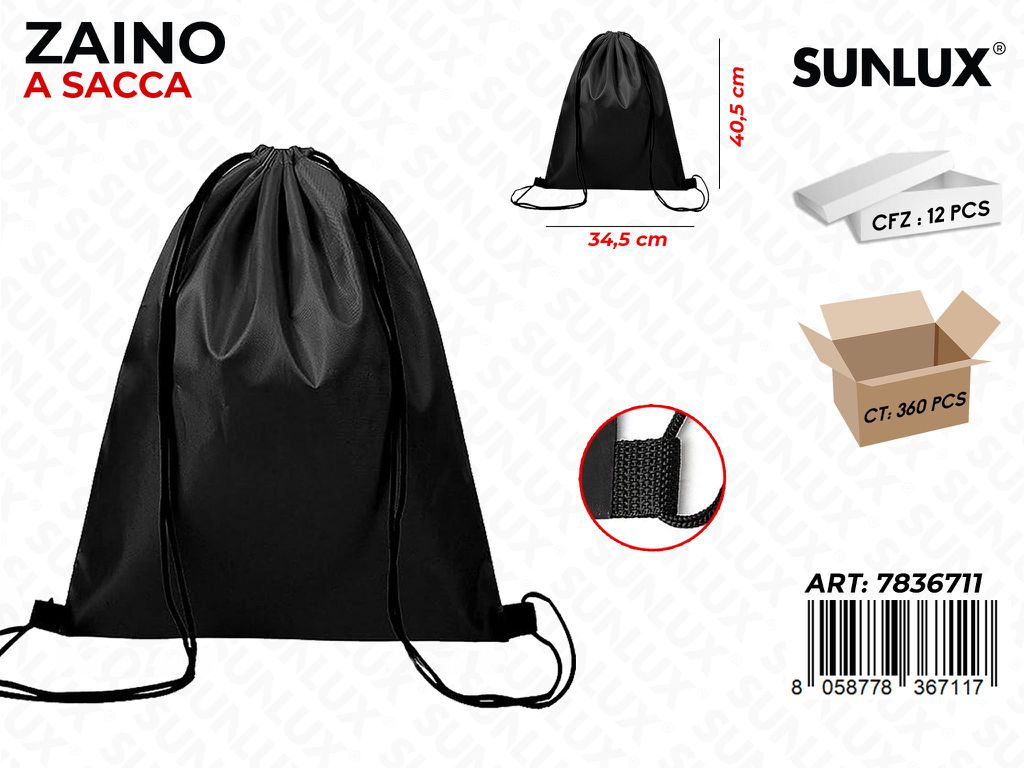 ZAINO A SACCA NERO 34.5*40.5CM /PZ DA 12**