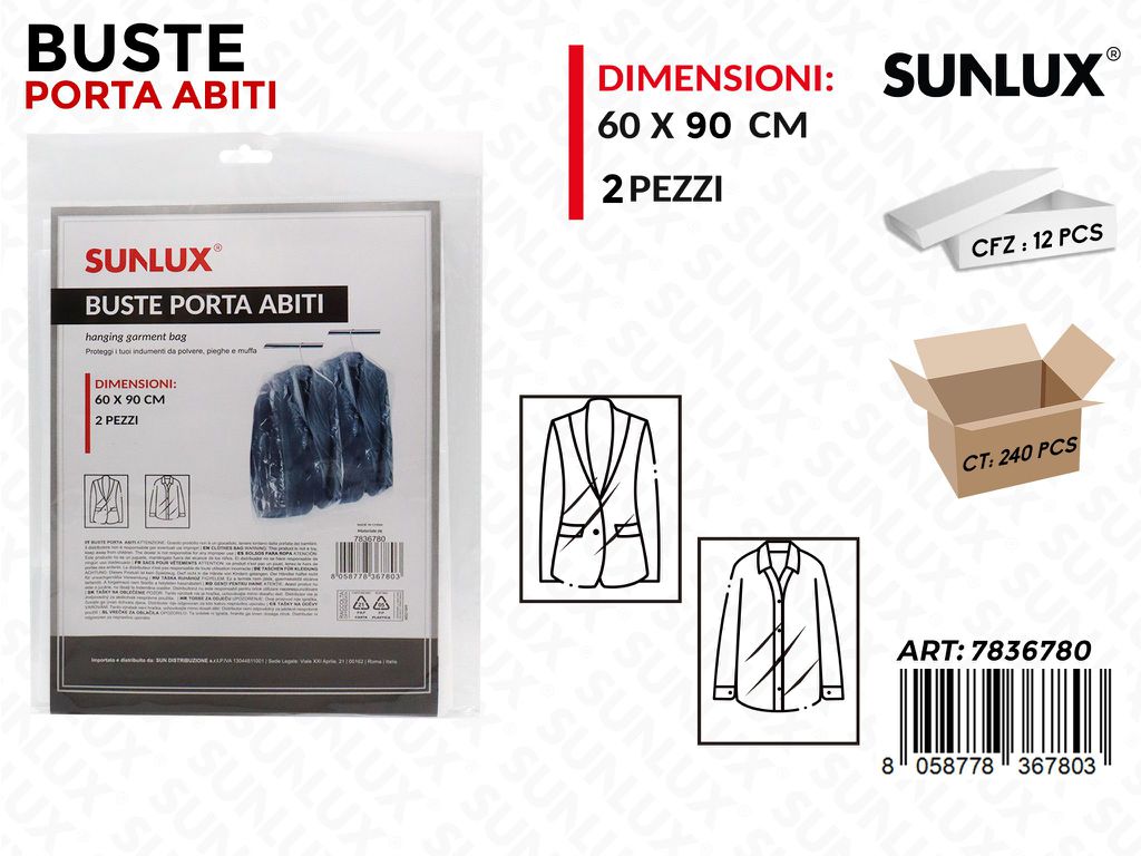 Sunlux Buste Porta Abiti 2PCS 60*90CM