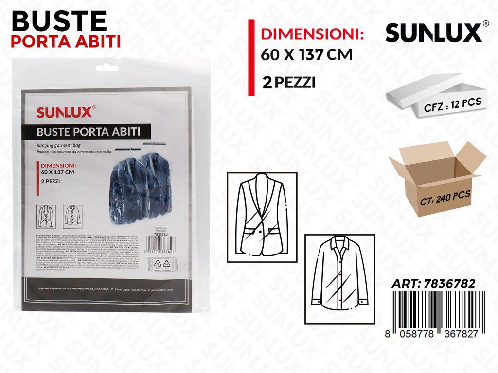 Sunlux Buste Porta Abiti 2PCS 60*137CM