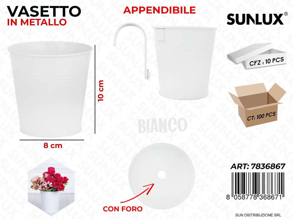 Vasetto Portafiori in Metallo Bianco 8*10CM