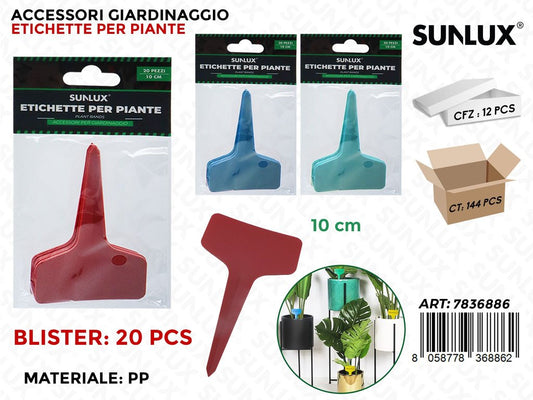 Sunlux Etichette per Piante 20PCS in Pp 10CM Ass.