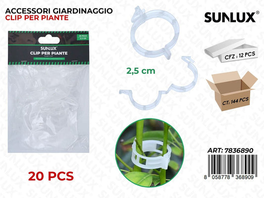 Sunlux Clip per Piante Trasp. 20PCS 2.5CM
