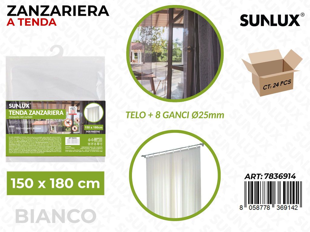 Sunlux Tenda Zanzariera Bia. c/Ganci 150*180CM