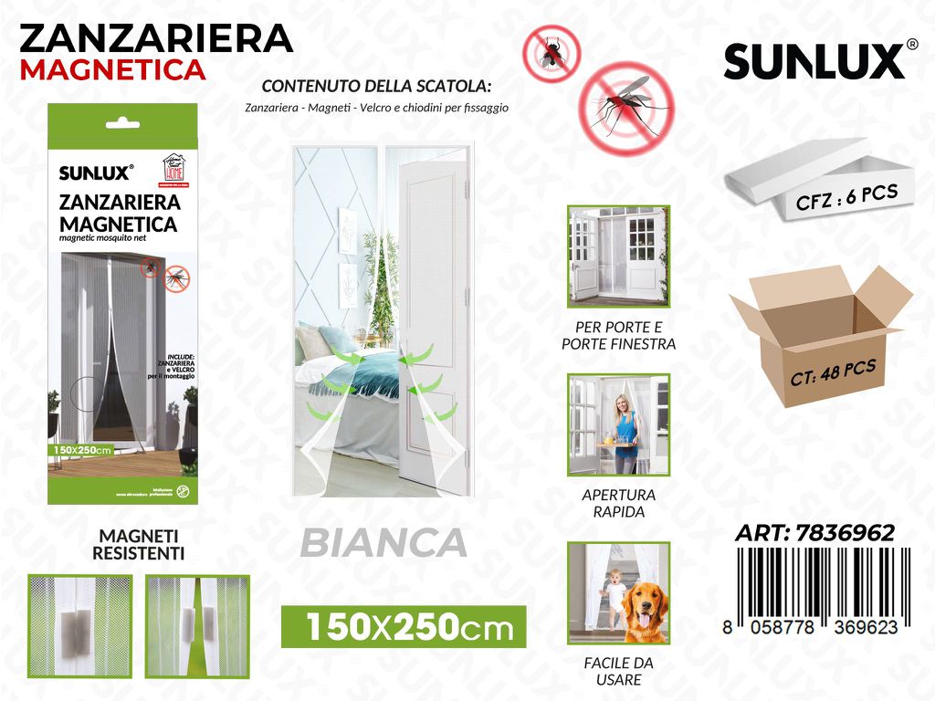 Sunlux Zanzariera Magnetica Bia. 150*250CM