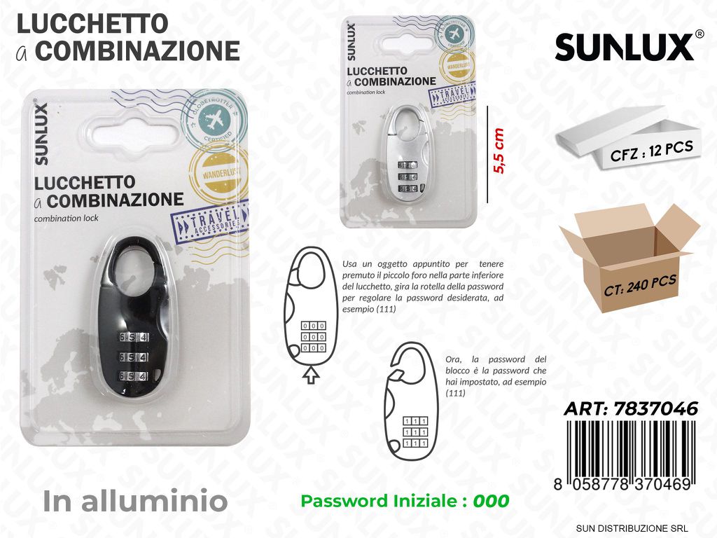 Lucchetto a Combinazione Allum. 2COL. 5.5CM