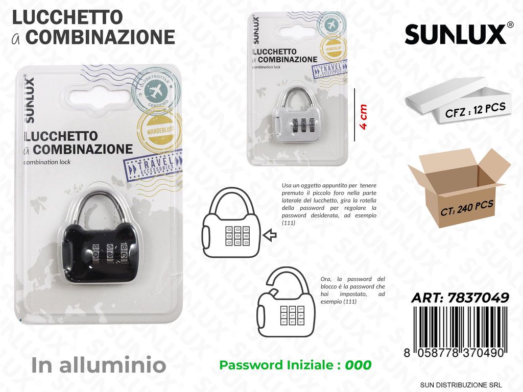 Lucchetto a Combinazione Allum. 2COL. 4CM