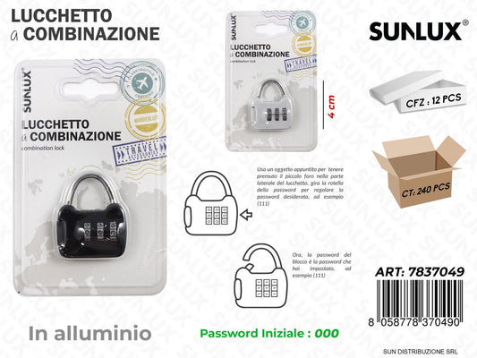 Lucchetto a Combinazione Allum. 2COL. 4CM