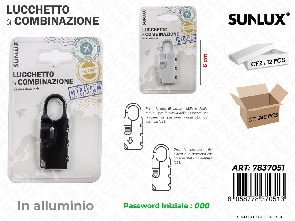 Lucchetto a Combinazione Allum. 2COL. 6CM