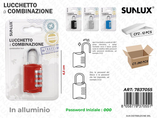 Lucchetto a Combinazione Allum. 4COL. 6.5CM