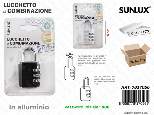 Lucchetto a Combinazione Allum. 2COL. 6CM