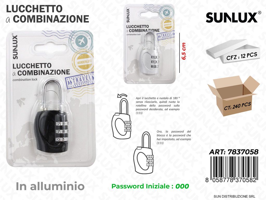 Lucchetto a Combinazione Allum. 2COL. 6.5CM
