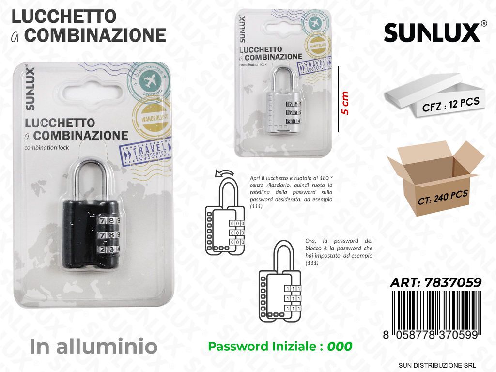 Lucchetto a Combinazione Allum. 2COL. 5CM