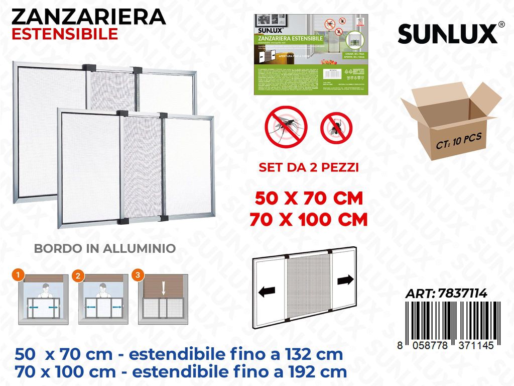 Sunlux Set 2PCS Zanzariera Estens. 50*70-70*100CM
