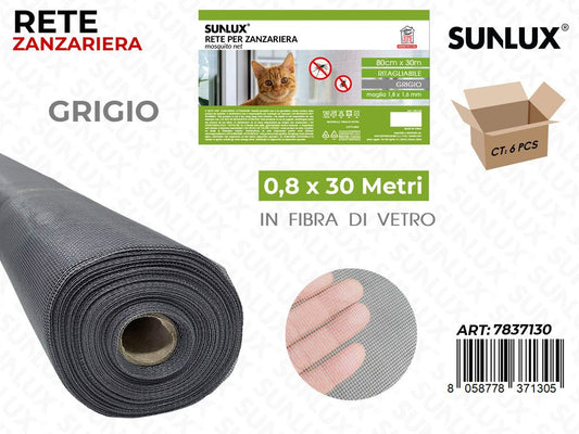 Sunlux Rete per Zanzariera Grigio 0.8*30MT