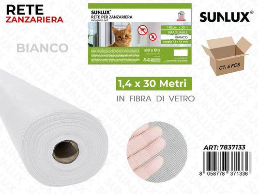 Sunlux Rete per Zanzariera Bianco 1.4*30MT