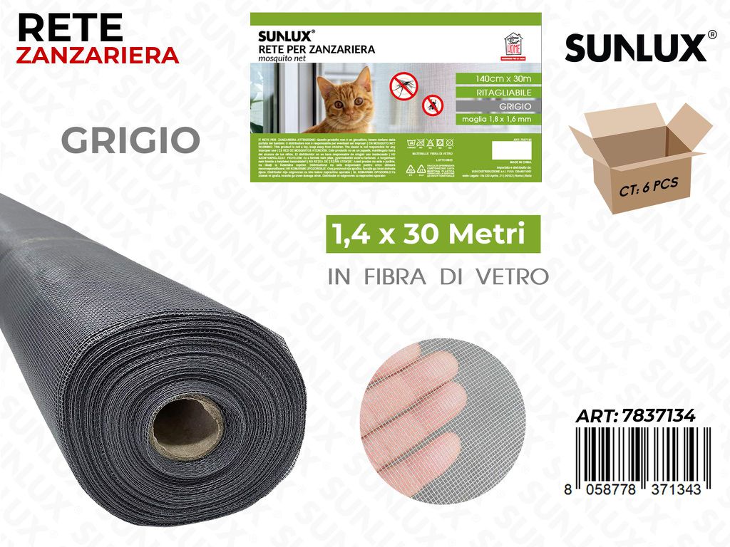 Sunlux Rete per Zanzariera Grigio 1.4*30MT