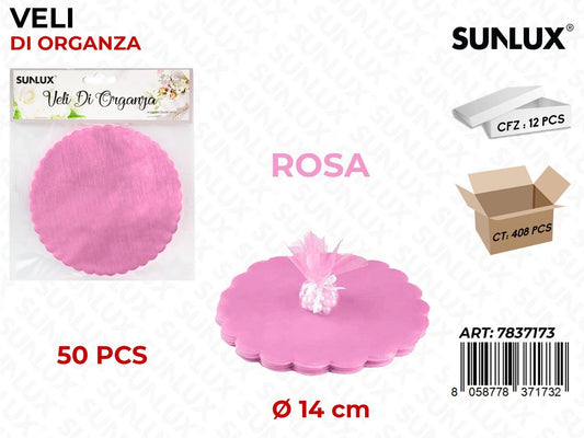 Veli di Organza Rosa D.14CM 50PCS