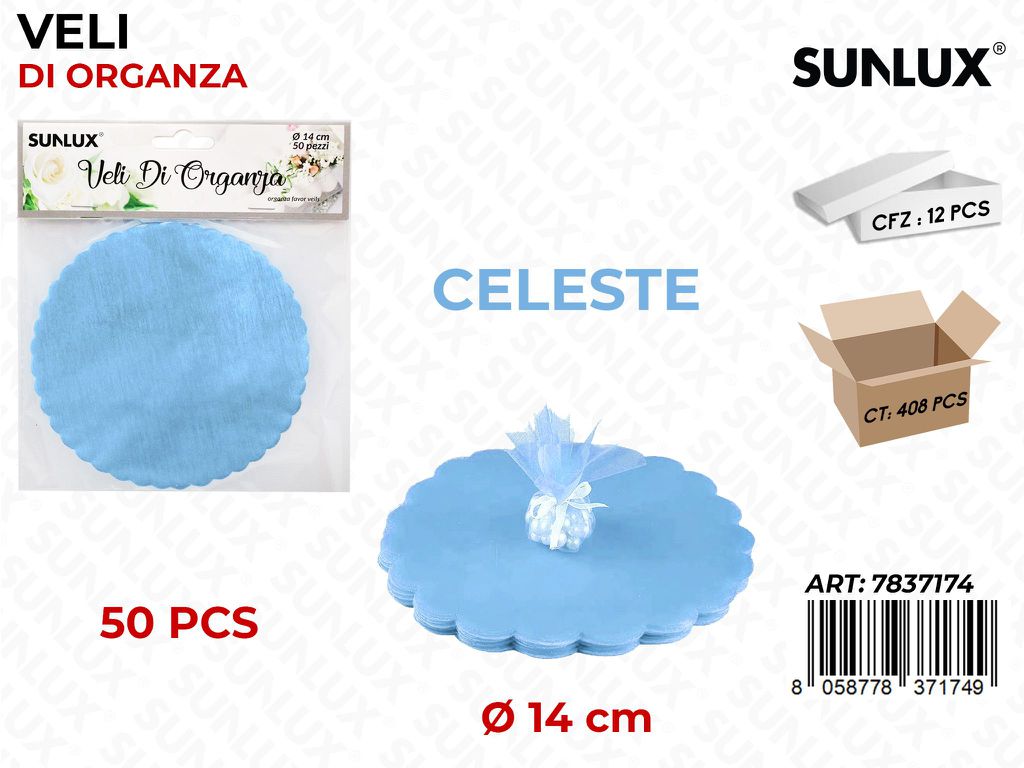 Veli di Organza Celeste D.14CM 50PCS