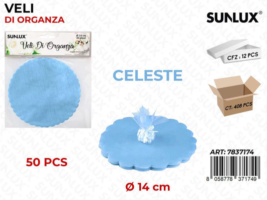 Veli di Organza Celeste D.14CM 50PCS